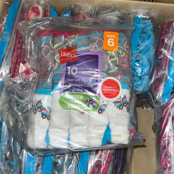 Hanes Girls’ Tagless Hipsters – LOT 73 - 240 pcs – 24 packs (10 ea) – Sz 6 - NEW - Picture 1 of 3